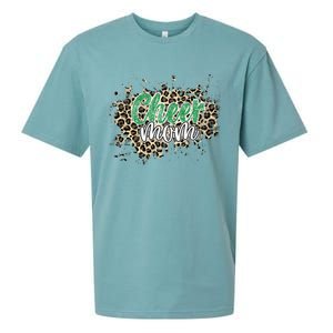 Cheer Mom Great Gift Leopard Cheetah Print Green Cheer Gift Sueded Cloud Jersey T-Shirt