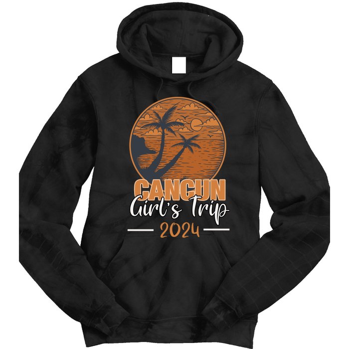 Cancun Mexico Girl Trip 2024 Vintage Sunset Tie Dye Hoodie