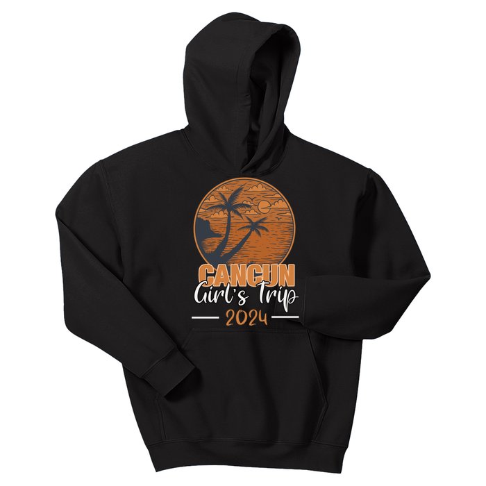 Cancun Mexico Girl Trip 2024 Vintage Sunset Kids Hoodie