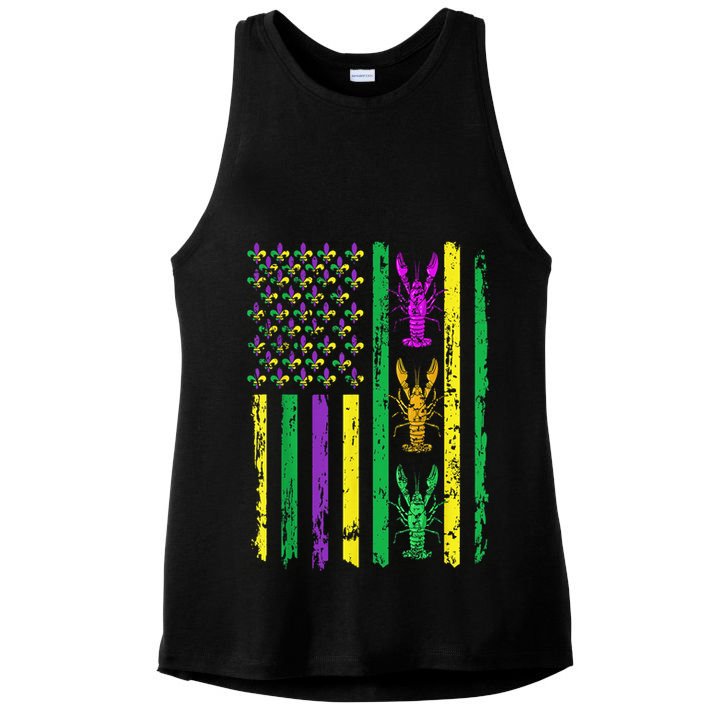 Carnival Mardi Gras Usa American Flag Crawfish Parade Ladies PosiCharge Tri-Blend Wicking Tank