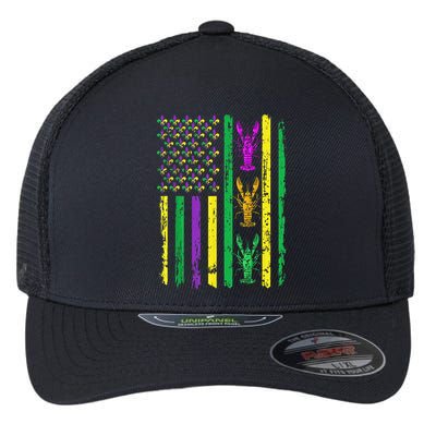 Carnival Mardi Gras Usa American Flag Crawfish Parade Flexfit Unipanel Trucker Cap