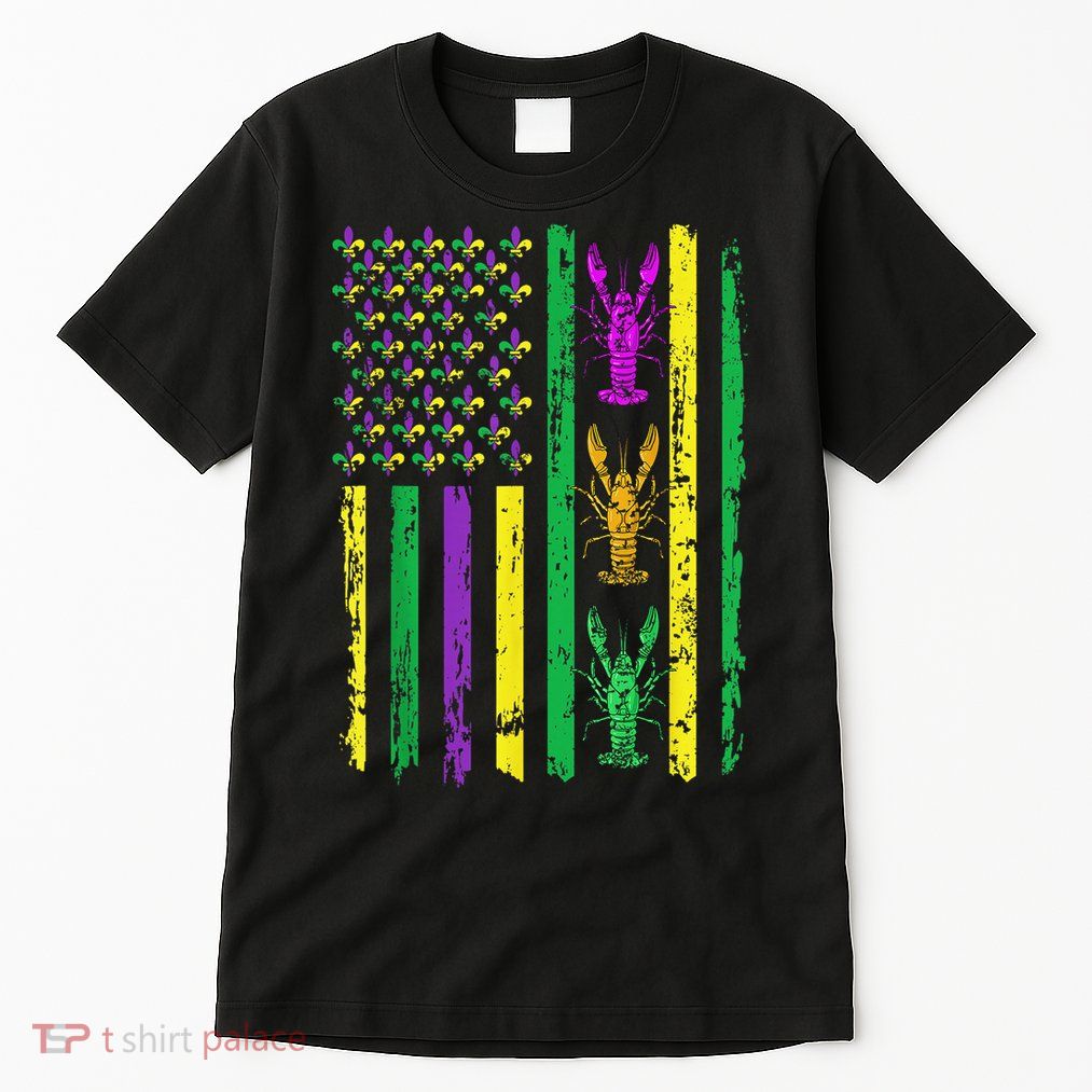 Carnival Mardi Gras Usa American Flag Crawfish Parade Tall T-Shirt