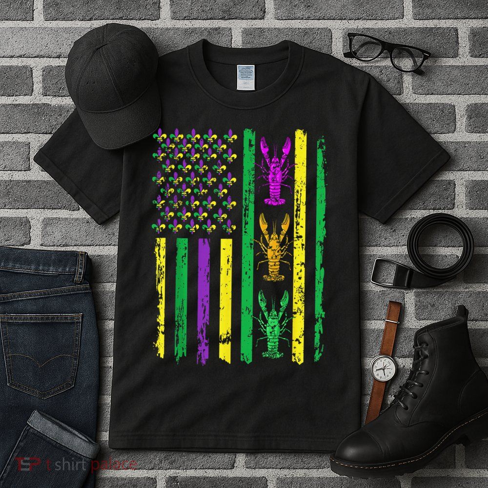 Carnival Mardi Gras Usa American Flag Crawfish Parade Tall T-Shirt
