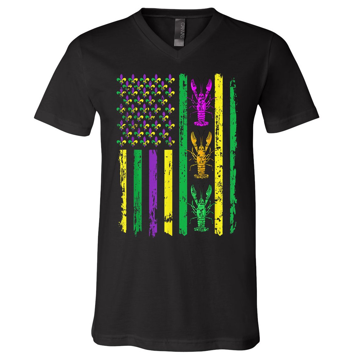 Carnival Mardi Gras Usa American Flag Crawfish Parade V-Neck T-Shirt