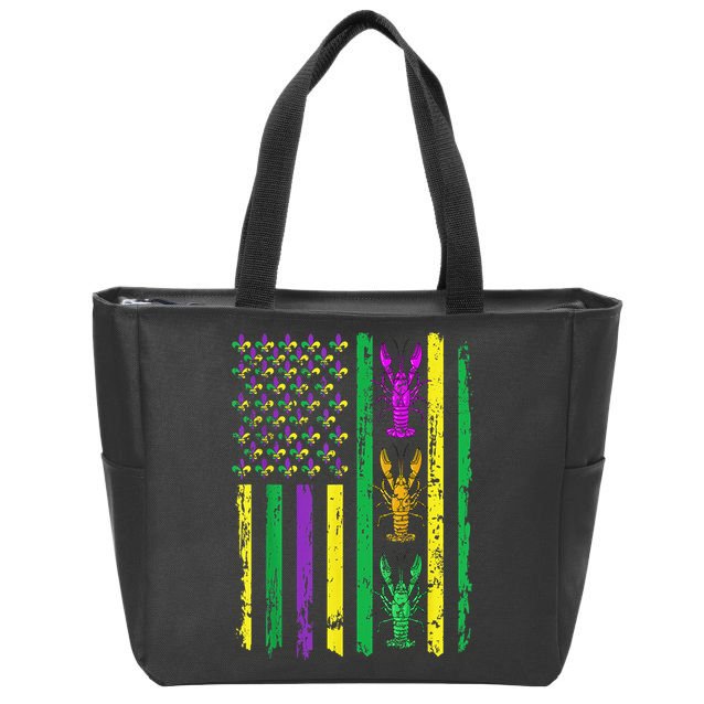 Carnival Mardi Gras Usa American Flag Crawfish Parade Zip Tote Bag