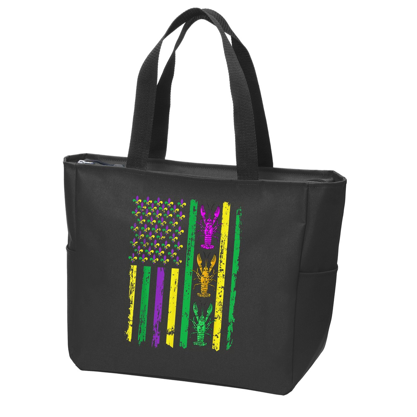 Carnival Mardi Gras Usa American Flag Crawfish Parade Zip Tote Bag