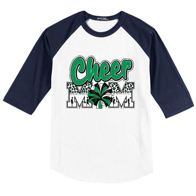 Cheer Mom Green Black White Leopard Letters Cheer Pom Poms Baseball Sleeve Shirt