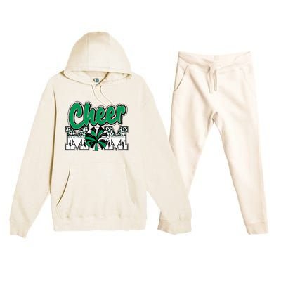 Cheer Mom Green Black White Leopard Letters Cheer Pom Poms Premium Hooded Sweatsuit Set