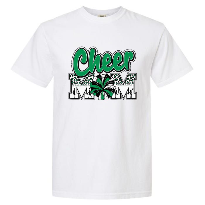 Cheer Mom Green Black White Leopard Letters Cheer Pom Poms Garment-Dyed Heavyweight T-Shirt