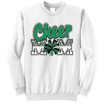 Cheer Mom Green Black White Leopard Letters Cheer Pom Poms Sweatshirt