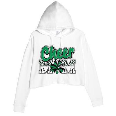 Cheer Mom Green Black White Leopard Letters Cheer Pom Poms Crop Fleece Hoodie