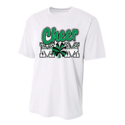 Cheer Mom Green Black White Leopard Letters Cheer Pom Poms Performance Sprint T-Shirt