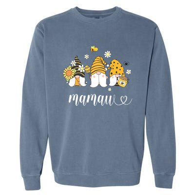 Cute Mamaw Gnomes With Bees And Sunflower Southern Grandma Gift Garment-Dyed Sweatshirt