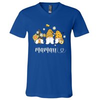 Cute Mamaw Gnomes With Bees And Sunflower Southern Grandma Gift V-Neck T-Shirt