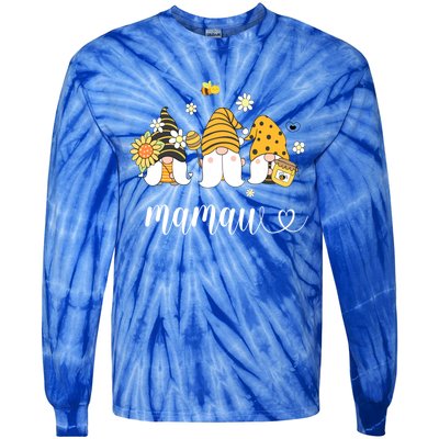 Cute Mamaw Gnomes With Bees And Sunflower Southern Grandma Gift Tie-Dye Long Sleeve Shirt