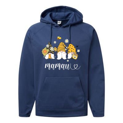 Cute Mamaw Gnomes With Bees And Sunflower Southern Grandma Gift Performance Fleece Hoodie