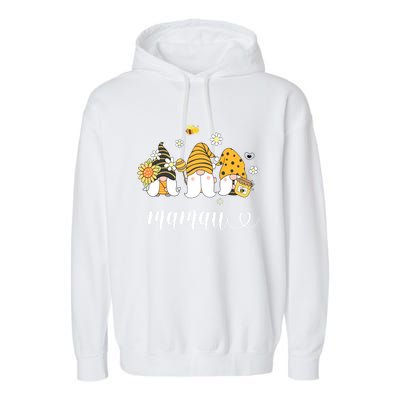 Cute Mamaw Gnomes With Bees And Sunflower Southern Grandma Gift Garment-Dyed Fleece Hoodie