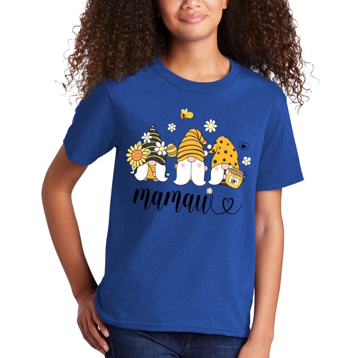 Cute Mamaw Gnomes With Bees And Sunflower Country Style Great Gift Kids T-Shirt