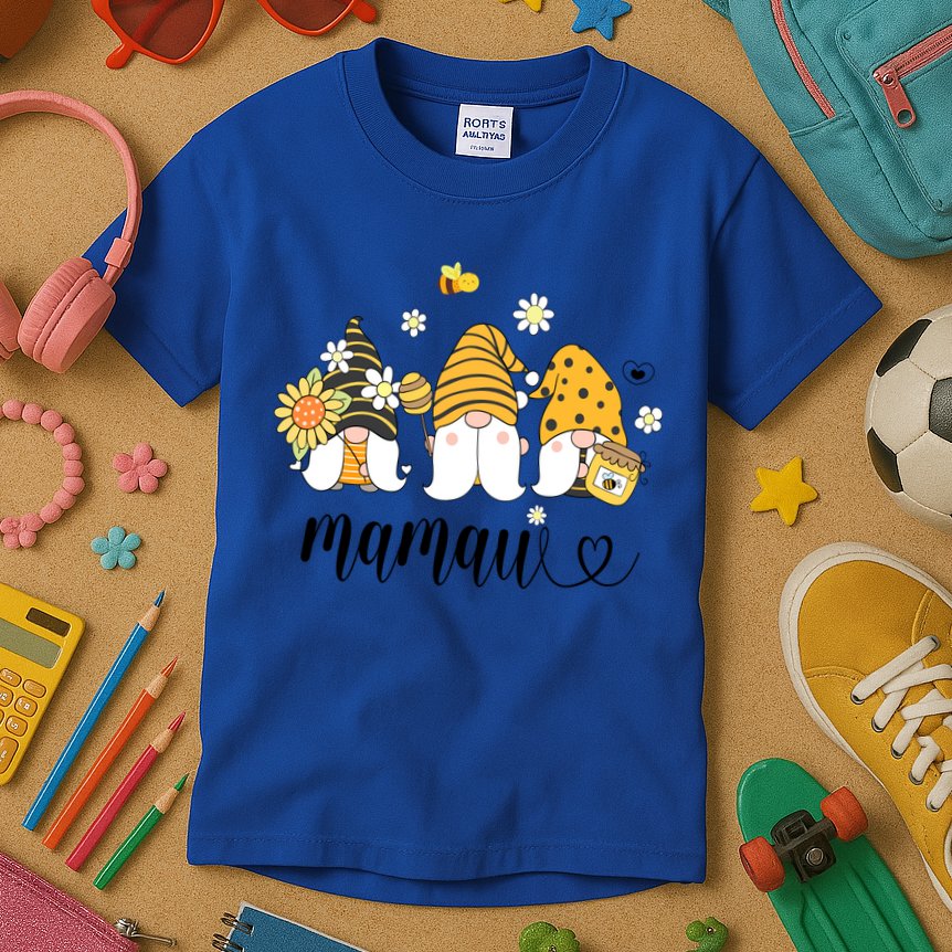 Cute Mamaw Gnomes With Bees And Sunflower Country Style Great Gift Kids T-Shirt
