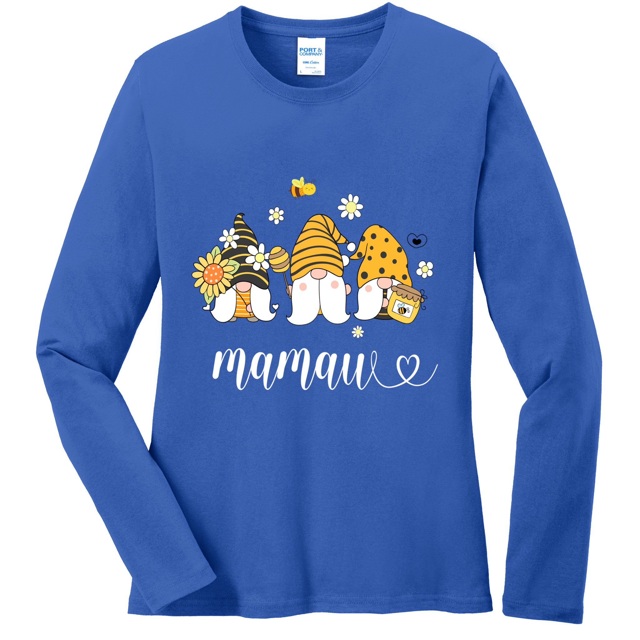Cute Mamaw Gnomes With Bees And Sunflower Southern Grandma Gift Ladies Long Sleeve Shirt