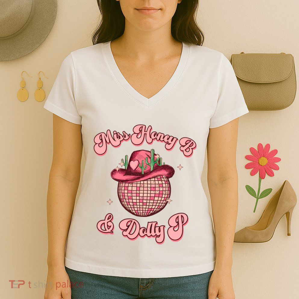 Cowboy Miss Honey B And Dolly P Queen B Women's V-Neck T-Shirt