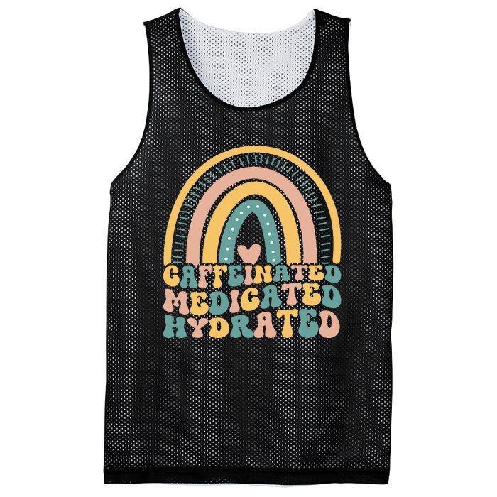 Caffeinated Medicated Hydrated Funny Nurse Teacher Saying Mesh Reversible Basketball Jersey Tank