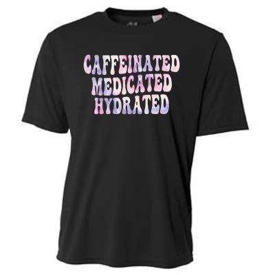 Caffeinated Medicated Hydrated Funny Saying Nurse Teacher Cooling Performance Crew T-Shirt