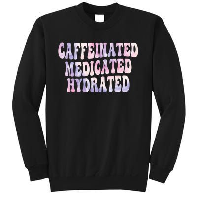 Caffeinated Medicated Hydrated Funny Saying Nurse Teacher Sweatshirt