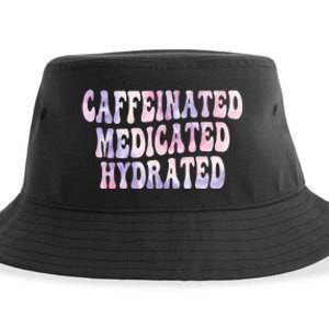 Caffeinated Medicated Hydrated Funny Saying Nurse Teacher Sustainable Bucket Hat