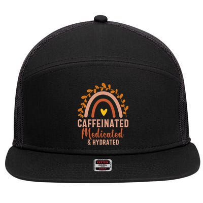 Caffeinated Medicated Hydrated Funny Saying Nurse 7 Panel Mesh Trucker Snapback Hat