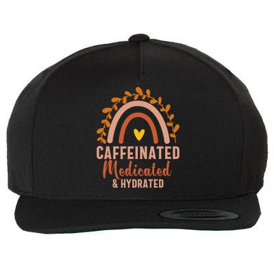 Caffeinated Medicated Hydrated Funny Saying Nurse Wool Snapback Cap