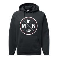 Classic Minnesota Hockey Mn Outline Performance Fleece Hoodie