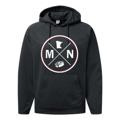 Classic Minnesota Hockey Mn Outline Performance Fleece Hoodie