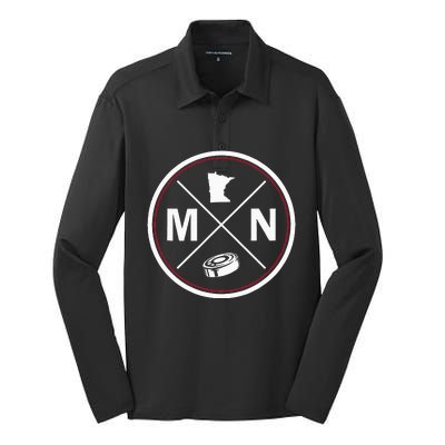 Classic Minnesota Hockey Mn Outline Silk Touch Performance Long Sleeve Polo