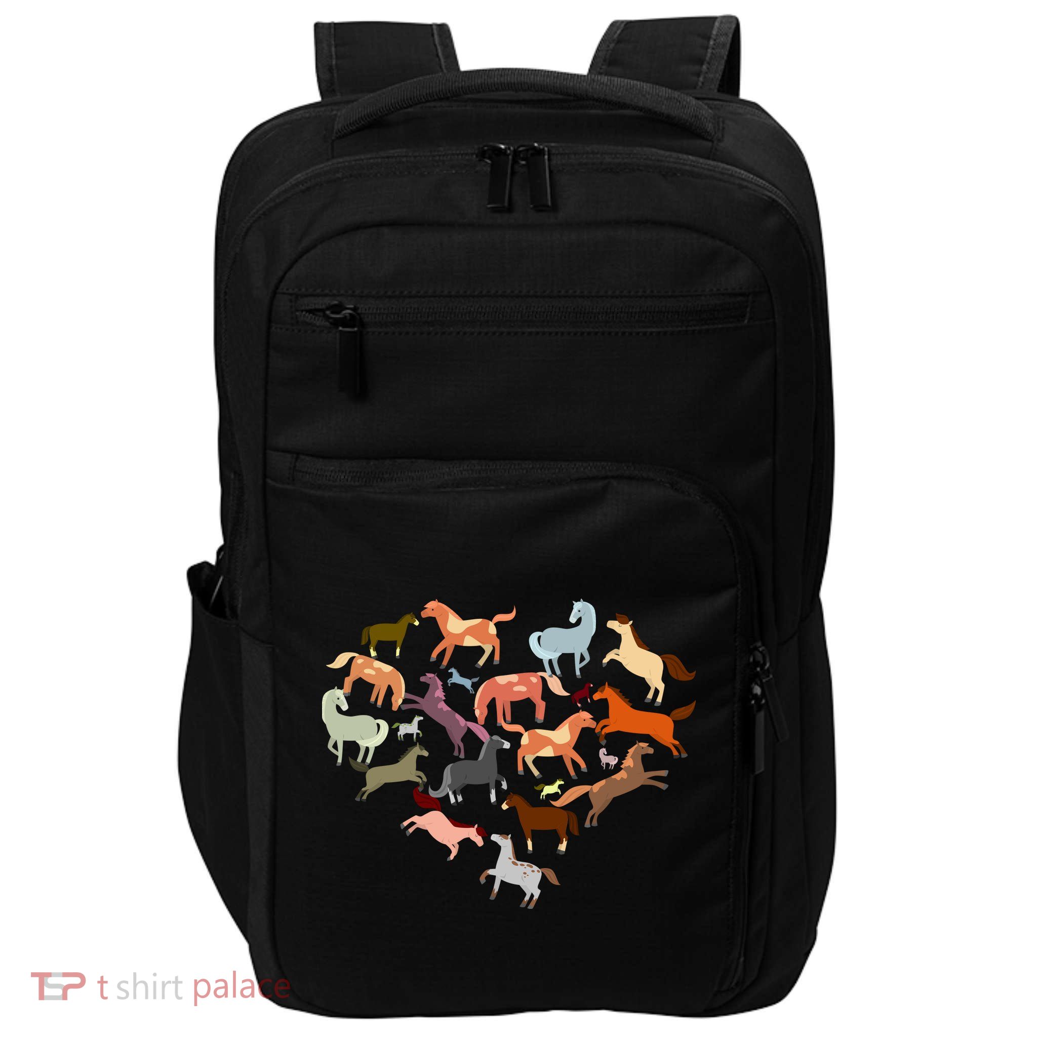 Cute Multi Horse Lover Heart Impact Tech Backpack