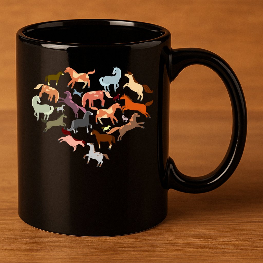 Cute Multi Horse Lover Heart 11oz C Handle Ceramic Mug