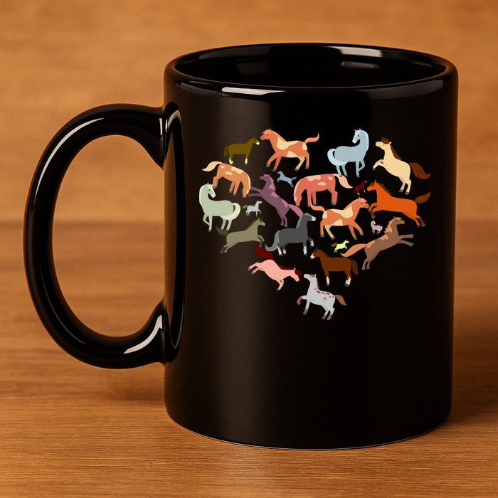 Cute Multi Horse Lover Heart 11oz C Handle Ceramic Mug