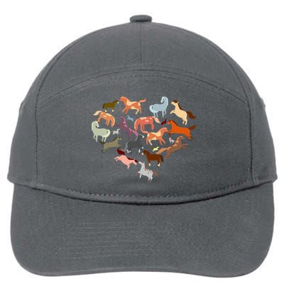Cute Multi Horse Lover Heart 7-Panel Snapback Hat