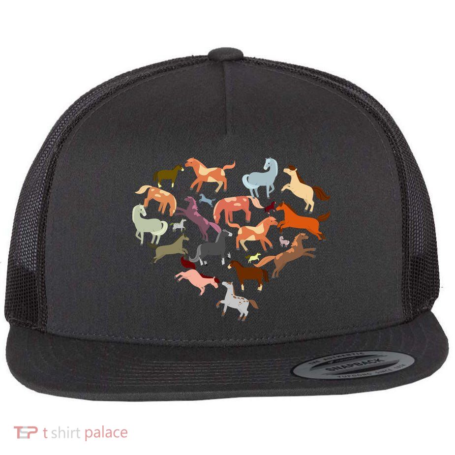 Cute Multi Horse Lover Heart Flatbill Hat