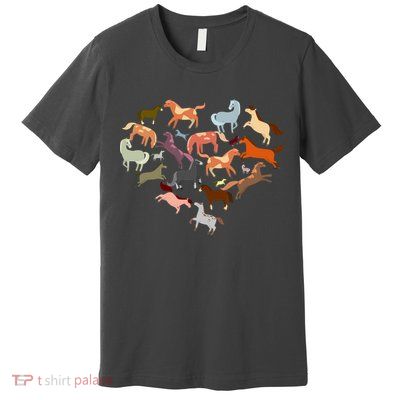 Cute Multi Horse Lover Heart Premium T-Shirt