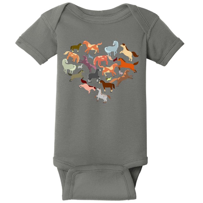 Cute Multi Horse Lover Heart Baby Bodysuit