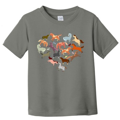 Cute Multi Horse Lover Heart Toddler T-Shirt