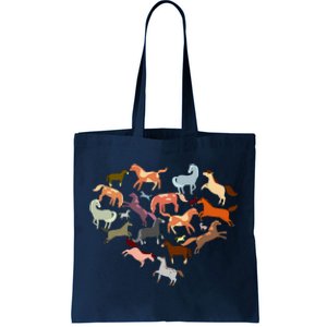 Cute Multi Horse Lover Heart Tote Bag