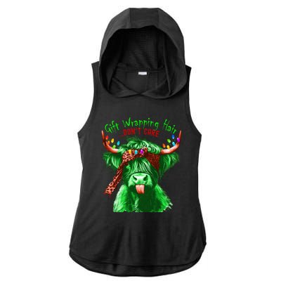 Cow Messy Hair DonT Care Christmas Eve Edition Ladies PosiCharge Tri-Blend Wicking Draft Hoodie Tank