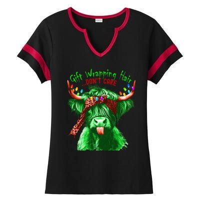 Cow Messy Hair DonT Care Christmas Eve Edition Ladies Halftime Notch Neck Tee