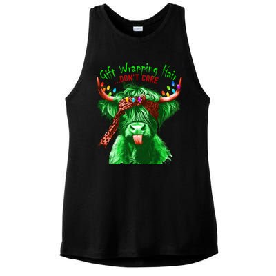 Cow Messy Hair DonT Care Christmas Eve Edition Ladies PosiCharge Tri-Blend Wicking Tank