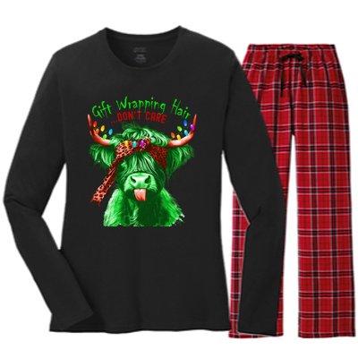 Cow Messy Hair DonT Care Christmas Eve Edition Women's Long Sleeve Flannel Pajama Set 