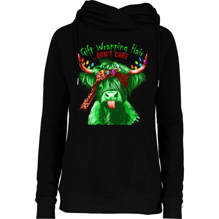 Cow Messy Hair DonT Care Christmas Eve Edition Womens Funnel Neck Pullover Hood