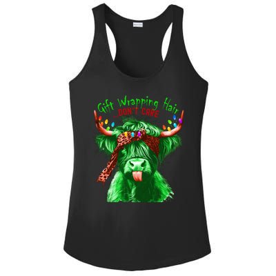 Cow Messy Hair DonT Care Christmas Eve Edition Ladies PosiCharge Competitor Racerback Tank