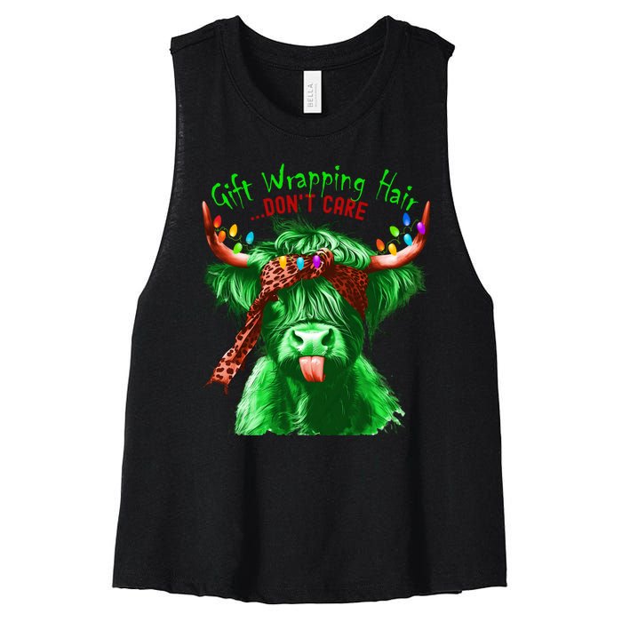 Cow Messy Hair DonT Care Christmas Eve Edition Women's Racerback Cropped Tank